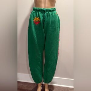 Aviator Nation Green Joggers with Colorful Accents